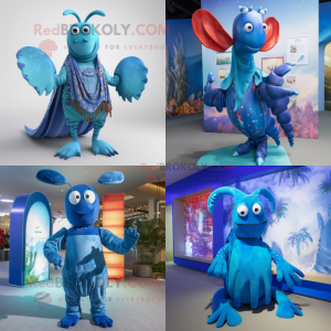 Blue Lobster mascot costume character dressed with a Swimwear and Shawls