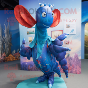 Blue Lobster mascot costume character dressed with a Swimwear and Shawls