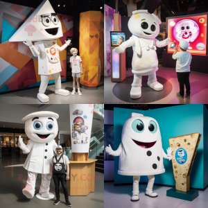 White Pizza Slice mascot costume character dressed with a Playsuit and Watches