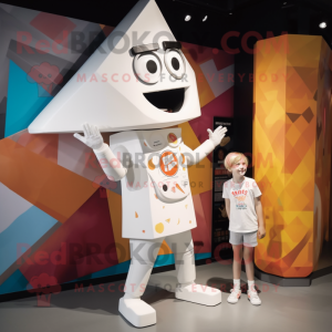 White Pizza Slice mascot costume character dressed with a Playsuit and Watches