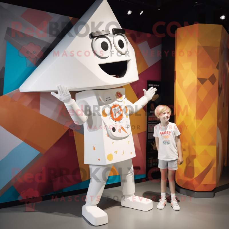 White Pizza Slice mascot costume character dressed with a Playsuit and Watches White Pizza Slice mascot costume character dressed with a Playsuit and Watches