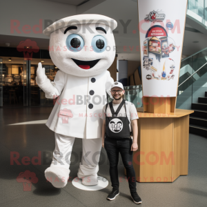 White Pizza Slice mascot costume character dressed with a Playsuit and Watches