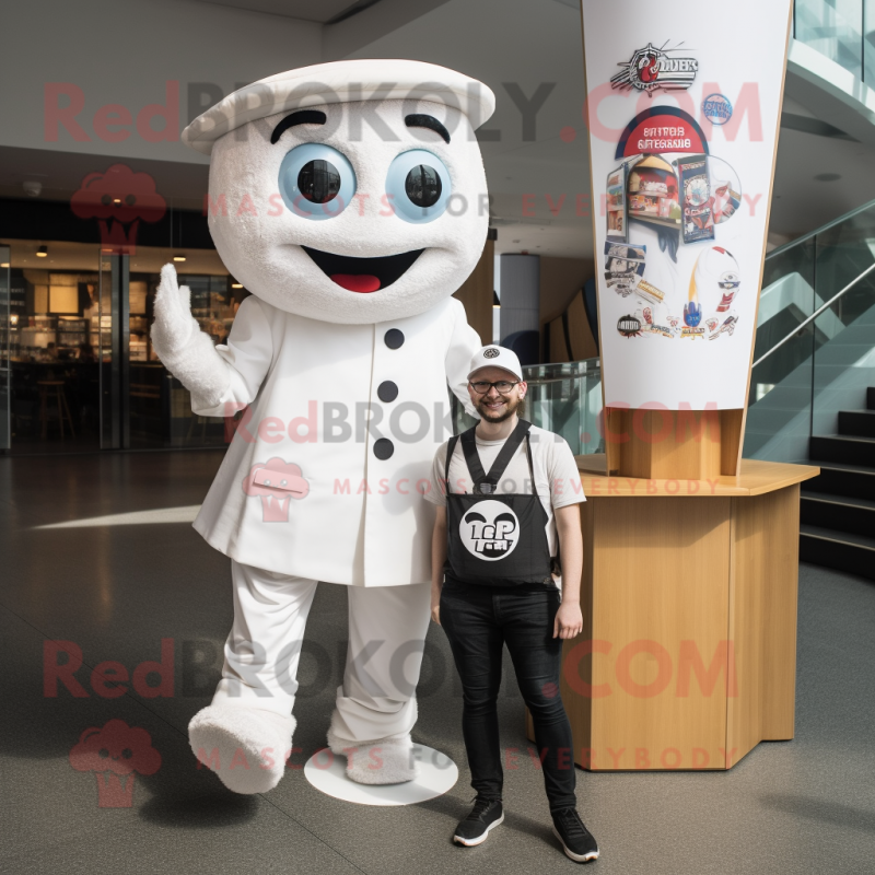 White Pizza Slice mascot costume character dressed with a Playsuit and Watches