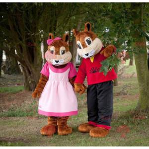 2 mascotes de menina e menino esquilos - Redbrokoly.com