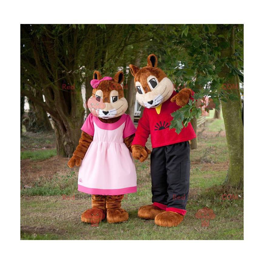 2 mascotes de menina e menino esquilos - Redbrokoly.com