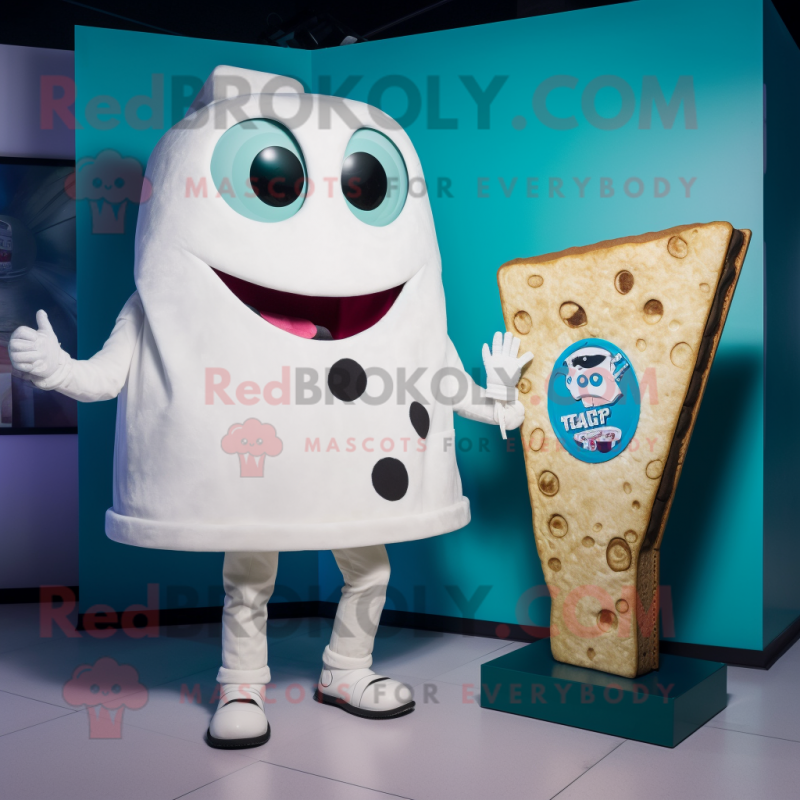 White Pizza Slice mascot costume character dressed with a Playsuit and Watches