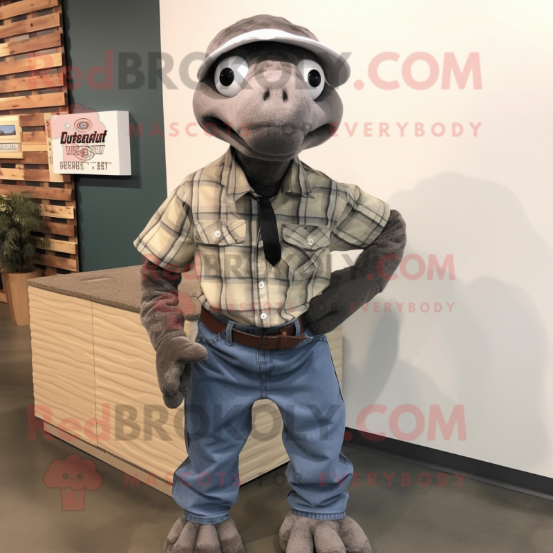 Gray Titanoboa mascot costume character dressed with a Flannel Shirt and Cummerbunds Gray Titanoboa mascot costume character dressed with a Flannel Shirt and Cummerbunds