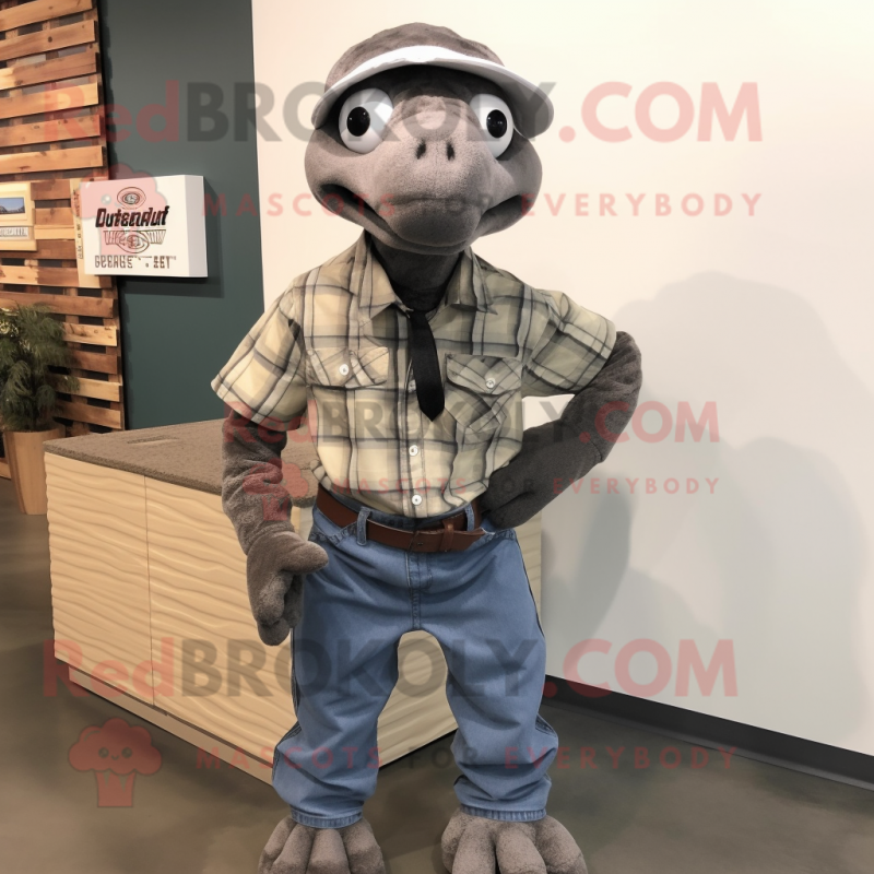 Gray Titanoboa mascot costume character dressed with a Flannel Shirt and Cummerbunds