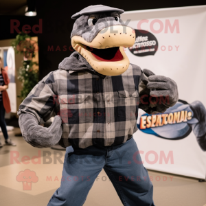 Gray Titanoboa mascot costume character dressed with a Flannel Shirt and Cummerbunds
