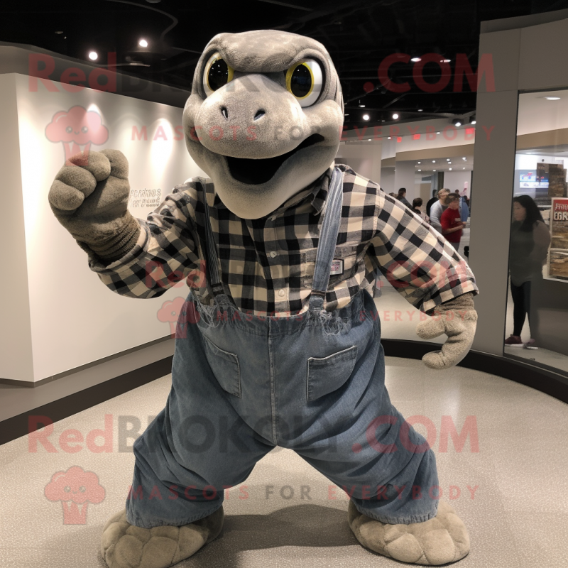 Gray Titanoboa mascot costume character dressed with a Flannel Shirt and Cummerbunds