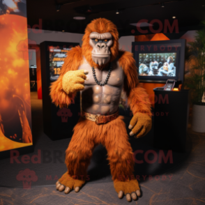 Rust Gorilla mascot costume character dressed with a V-Neck Tee and Anklets