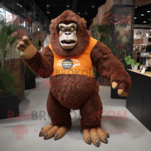 Rust Gorilla mascot costume character dressed with a V-Neck Tee and Anklets