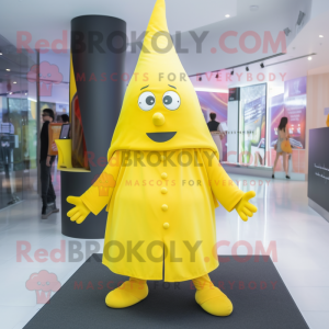 Yellow Witch'S Hat mascot costume character dressed with a Trousers and Beanies