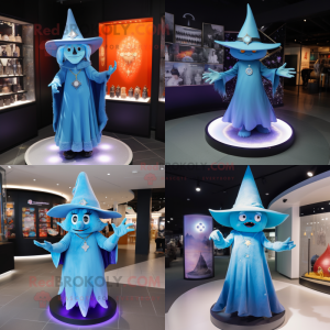 Sky Blue Witch'S Hat mascot costume character dressed with a Bodysuit and Necklaces