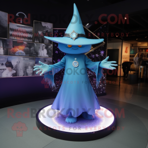 Sky Blue Witch'S Hat mascot costume character dressed with a Bodysuit and Necklaces