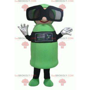 Grünes und schwarzes Schneemannmaskottchen mit 3D-Brille -