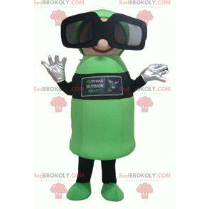 Grünes und schwarzes Schneemannmaskottchen mit 3D-Brille -