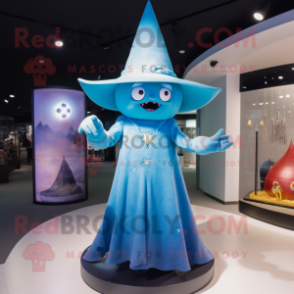 Sky Blue Witch'S Hat mascot costume character dressed with a Bodysuit and Necklaces