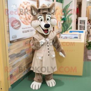 Tan Say Wolf mascot costume character dressed with a Midi Dress and Cummerbunds