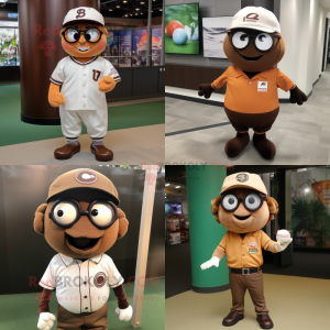 Brown Baseball Ball mascot costume character dressed with a Polo Shirt and Eyeglasses