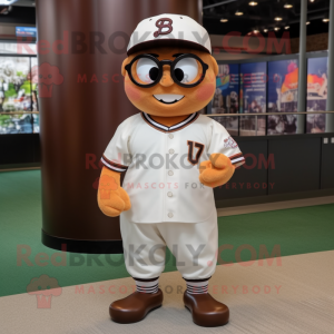 Brown Baseball Ball mascot costume character dressed with a Polo Shirt and Eyeglasses