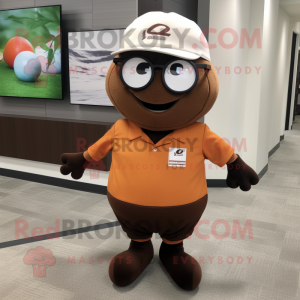 Brown Baseball Ball mascot costume character dressed with a Polo Shirt and Eyeglasses