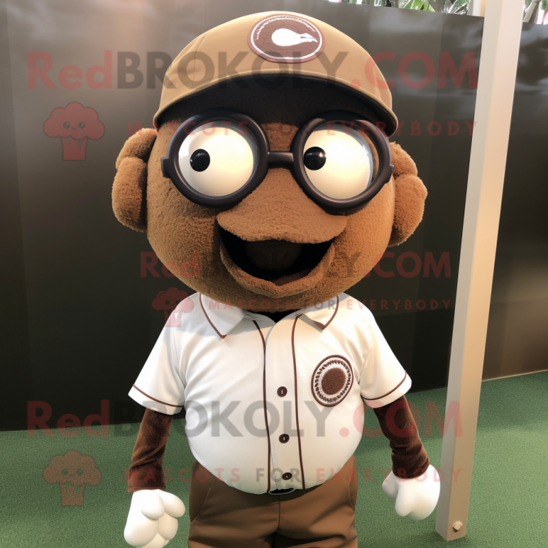 Brown Baseball Ball mascot costume character dressed with a Polo Shirt and Eyeglasses