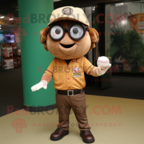 Brown Baseball Ball mascot costume character dressed with a Polo Shirt and Eyeglasses