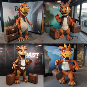 Rust Dragon mascot costume character dressed with a Capri Pants and Briefcases
