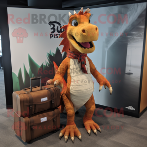 Rust Dragon mascot costume character dressed with a Capri Pants and Briefcases