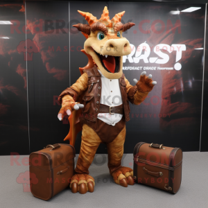 Rust Dragon mascot costume character dressed with a Capri Pants and Briefcases