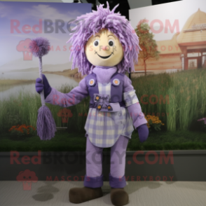 Lavender Scarecrow mascot costume character dressed with a Leggings and Hair clips