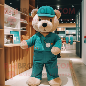 Teal Teddy Bear mascot costume character dressed with a Chinos and Belts