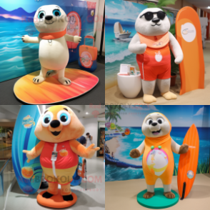 Peach Seal mascot costume character dressed with a Board Shorts and Anklets