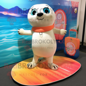 Peach Seal mascot costume character dressed with a Board Shorts and Anklets