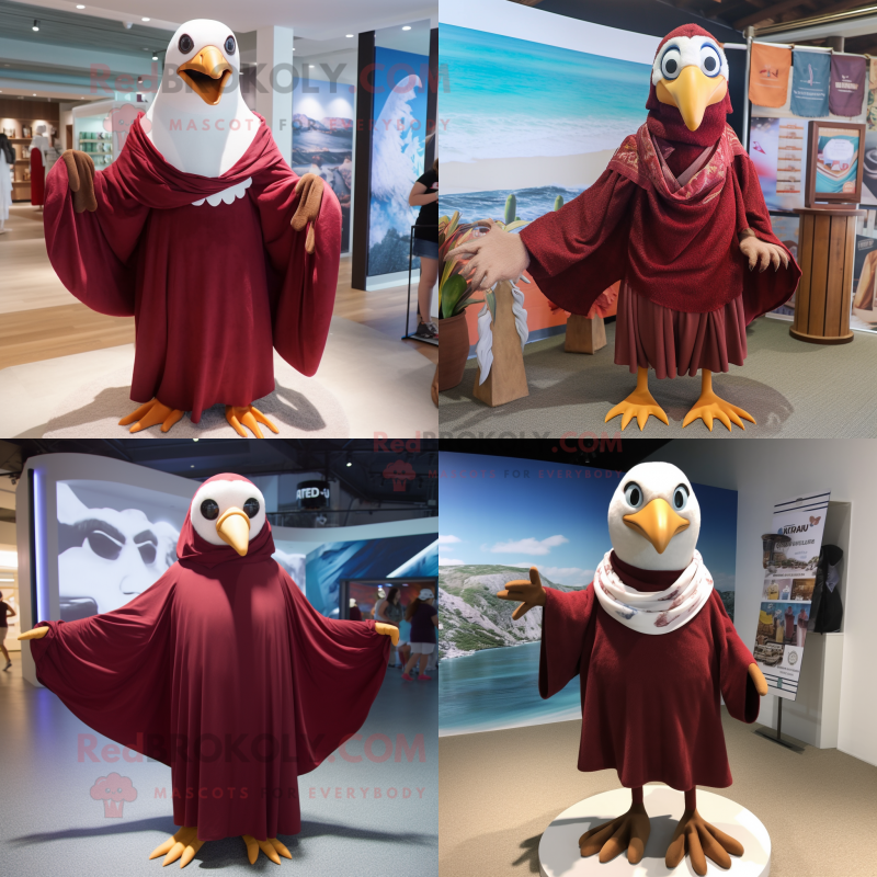 Maroon Albatross mascot costume character dressed with a One-Piece Swimsuit and Shawls