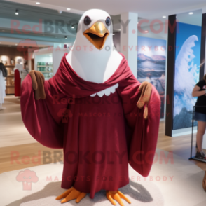 Maroon Albatross mascot costume character dressed with a One-Piece Swimsuit and Shawls