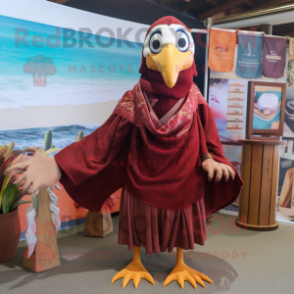 Maroon Albatross mascot costume character dressed with a One-Piece Swimsuit and Shawls