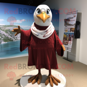 Maroon Albatross mascot costume character dressed with a One-Piece Swimsuit and Shawls