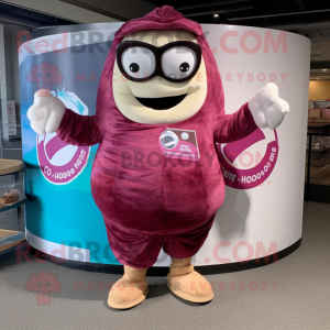 Magenta Bagels mascot costume character dressed with a Cargo Shorts and Reading glasses