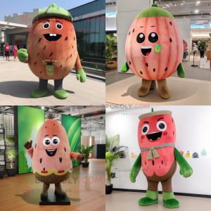 Brown Watermelon mascot costume character dressed with a Flare Jeans and Hair clips