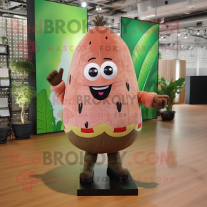 Brown Watermelon mascot costume character dressed with a Flare Jeans and Hair clips