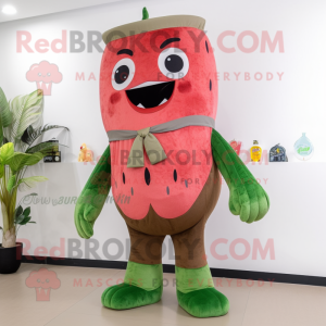 Brown Watermelon mascot costume character dressed with a Flare Jeans and Hair clips