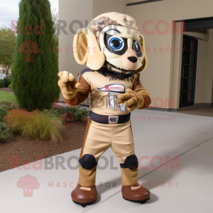 Tan American Football Helmet mascot costume character dressed with a Bodysuit and Scarves
