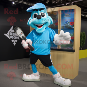 Cyan Knife Thrower mascot costume character dressed with a Running Shorts and Mittens