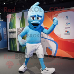 Cyan Knife Thrower mascot costume character dressed with a Running Shorts and Mittens