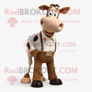 Tan Jersey Cow maskot drakt...