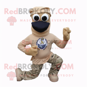 Tan Navy Soldier mascot costume character dressed with a Yoga Pants and Scarf clips