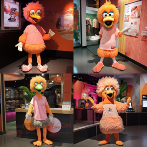 Peach Emu mascot costume character dressed with a Graphic Tee and Anklets