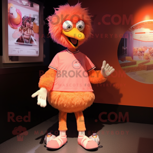 Peach Emu mascot costume character dressed with a Graphic Tee and Anklets